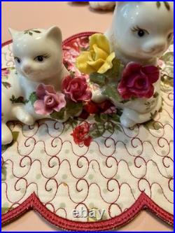 Royal Albert Old Country Roses Kitty Cat Kitten Posy Salt Pepper Shaker Set Tray