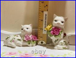 Royal Albert Old Country Roses Kitty Cat Kitten Posy Salt Pepper Shaker Set Tray