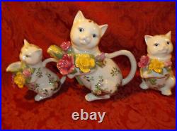 Royal Albert Old Country Roses Kitty Cat Tea Set teapot (3pcs) dated 1962