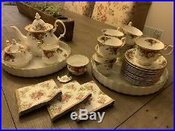 Royal Albert Old Country Roses LOT Teapot Cream Sugar 12 Cup & Saucers Platters