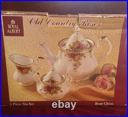 Royal Albert Old Country Roses Large Teapot, Creamer & Sugar Bowl withLid NIB Royal Albert Old Country Roses Large Teapot, Creamer & Sugar Bowl withLid NIB