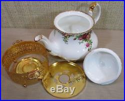 Royal Albert Old Country Roses Large Teapot & Gold Filigree Warmer Made England