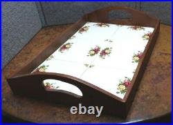 Royal Albert Old Country Roses Large Wood & 6 Tiles Serving Tray With Handles
