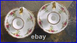 Royal Albert'Old Country Roses' Matching Pair of Handled Candle Holders Rare