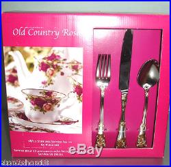Royal Albert Old Country Roses OCR 65 Piece Stainless Service/12 Gold Accent NEW