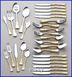 Royal Albert Old Country Roses OCR 65 Piece Stainless Service/12 Gold Accent NEW