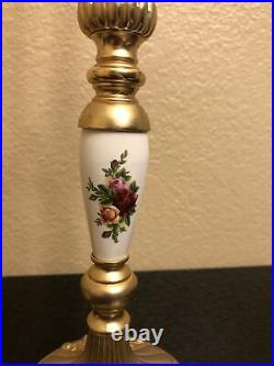 Royal Albert Old Country Roses Pair Candle Holders Gold Plated Royal Doulton