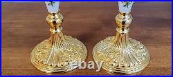 Royal Albert Old Country Roses Pair Candle Holders Gold Plated Royal Doulton