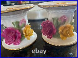 Royal Albert Old Country Roses Porcelain Candle Holders Set New Gold Trim