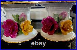 Royal Albert Old Country Roses Porcelain Candle Holders Set New Gold Trim
