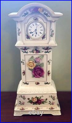 Royal Albert Old Country Roses Porcelain Mantel Clock, Mini Grandfather Clock