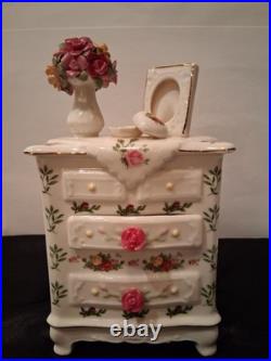 Royal Albert Old Country Roses Porcelain Music Box Dresser with Vase