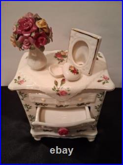 Royal Albert Old Country Roses Porcelain Music Box Dresser with Vase