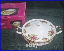Royal Albert Old Country Roses Porcelain Round Tureen with Lid, Floral Handles