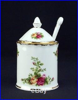 Royal Albert Old Country Roses Preserve / Mustard Pot & Spoon