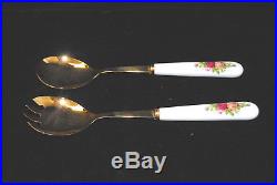 Royal Albert Old Country Roses RARE 10 Salad Serving Bowl with Utensils S7799