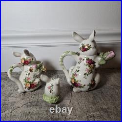 Royal Albert Old Country Roses Rabbit Rose Tea Pot & Creamer Set Royal Doulton