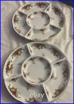 Royal Albert Old Country Roses Relish Crudite 5 section chip/dip 12 Set Of 2