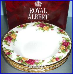 Royal Albert Old Country Roses Rim Soup Bowl SET of 4 New In Box