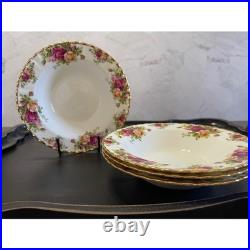 Royal Albert Old Country Roses Rim Soup Bowls Set of 4 Bone China Gold Trim