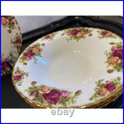 Royal Albert Old Country Roses Rim Soup Bowls Set of 4 Bone China Gold Trim