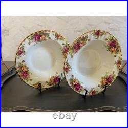 Royal Albert Old Country Roses Rim Soup Bowls Set of 4 Bone China Gold Trim