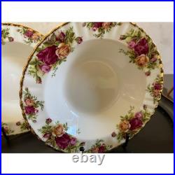 Royal Albert Old Country Roses Rim Soup Bowls Set of 4 Bone China Gold Trim