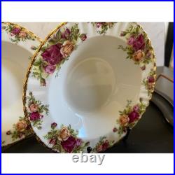 Royal Albert Old Country Roses Rim Soup Bowls Set of 4 Bone China Gold Trim