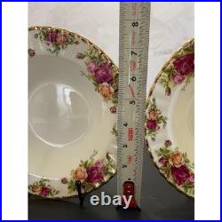 Royal Albert Old Country Roses Rim Soup Bowls Set of 4 Bone China Gold Trim
