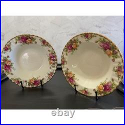 Royal Albert Old Country Roses Rim Soup Bowls Set of 4 Bone China Gold Trim