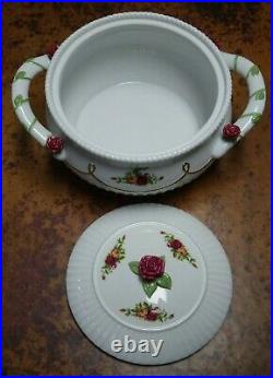 Royal Albert Old Country Roses Round Covered Vegetable Serving Bowl Gold Rope