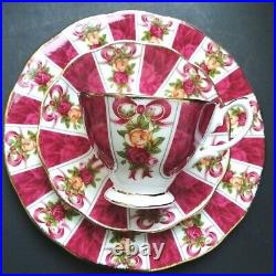 Royal Albert Old Country Roses Ruby Celebration Damask Cup Saucer Plate Trio Set