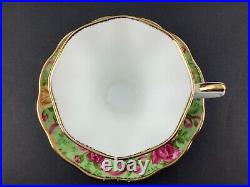 Royal Albert Old Country Roses Ruby Celebration Green Chintz 3 Cups & Saucers