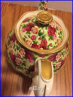 Royal Albert Old Country Roses Ruby Celebration Green Chintz Tea pot