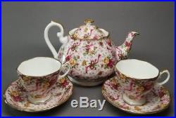Royal Albert Old Country Roses Ruby Celebration Pink Chintz Teapot & 2 Cup Sets