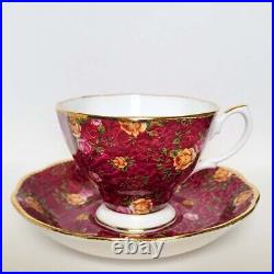 Royal Albert Old Country Roses Ruby Lace Footed Cup & Saucer Set Bone China 2002