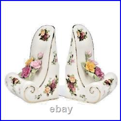Royal Albert Old Country Roses SCULPTURE Bookends SET OF 2 NEW IN BOX