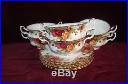 Royal Albert Old Country Roses Set Six (6) Cream Soup Bowls withPlates & Handles