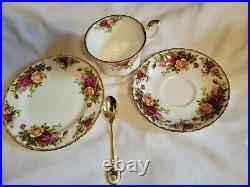 Royal Albert Old Country Roses Set of 4 Tea Cups, Saucer Spoons & Dessert Plates