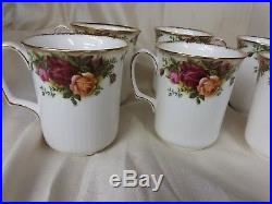 Royal Albert Old Country Roses Set of 6 Ribbed Mugs Plus Coffee Pot Server Nice