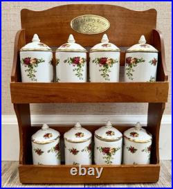 Royal Albert Old Country Roses Spice Jar Set with Rack Gold Trim FLAWS READ DESC