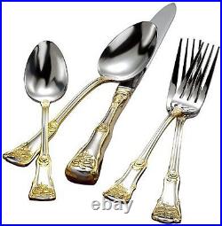 Royal Albert Old Country Roses Stainless 20-Piece Flatware for 4, Gold Trim NEW
