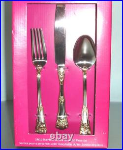 Royal Albert Old Country Roses Stainless 20-Piece Flatware for 4, Gold Trim NEW