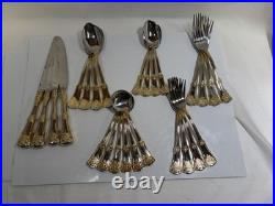 Royal Albert Old Country Roses Stainless, Gold Accent Flatware 26 Pieces E. C