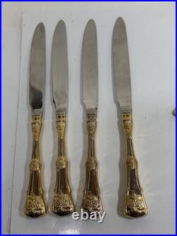 Royal Albert Old Country Roses Stainless, Gold Accent Flatware 26 Pieces E. C Royal Albert Old Country Roses Stainless, Gold Accent Flatware 26 Pieces E. C