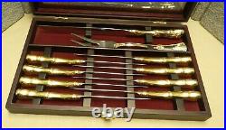 Royal Albert Old Country Roses Steak Knife & Carving Set & Case Gold & Stainless