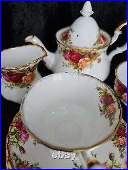 Royal Albert Old Country Roses Tea Set For One. Includes Tea Pot, Milk Sugar, Trio