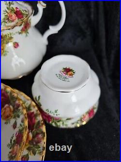 Royal Albert Old Country Roses Tea Set For One. Includes Tea Pot, Milk Sugar, Trio