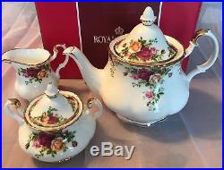 Royal Albert Old Country Roses Tea Set Teapot Creamer Sugar 3 Piece NEW IN BOX