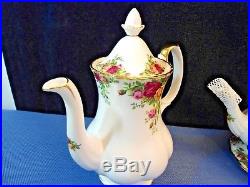 Royal Albert Old Country Roses Tea Set-Teapot, Stand, Coffeepot, Sugar & Creamer
